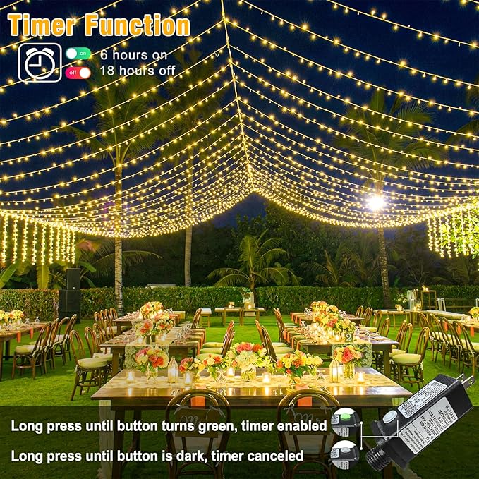 165FT 500 LED Outdoor String Lights, Warm White Christmas Lights Indoor Waterproof, 8 Modes Plug in Twinkle Fairy Lights for Outside Bedroom Garden Patio Party Wedding Holiday Decorations