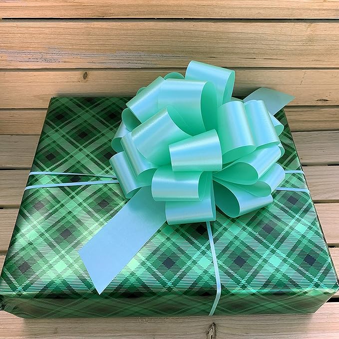 Large Mint Green Ribbon Pull Bows - 9" Wide, Set of 6, St. Patrick's Day, Easter, Spring, Earth Day, Wreath, Swag, Garland, Gift Wrap, Baskets, Fundraiser, Birthday, Party Decor, Office