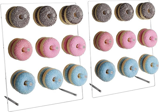 weddingwish Clear Donut Stands, Acrylic Donut Wall Display Stand, 2 Pack Donut Board for Dessert Table, Bagel Doughnuts Holder for Party Birthday Gathering