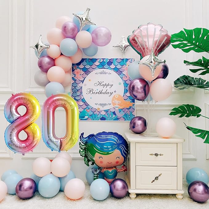 40 Inch Number Balloons 0-9 Rainbow Gradient Large Number 80 Balloons, Digital Balloons for Birthday Party Celebration Decorations, Helium Foil Number Balloons for Wedding Anniversary