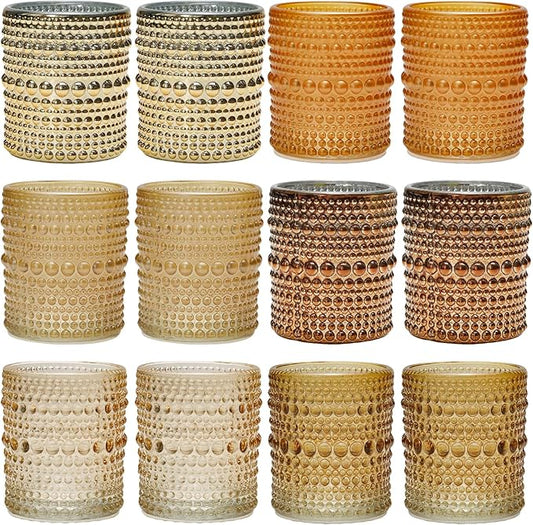 WDHODEC Gold Candle Holders 12 PCS, Glass Votive Tealight Candle Holders for Fall Thanksgiving Christmas Table Centerpiece Wedding Decorations