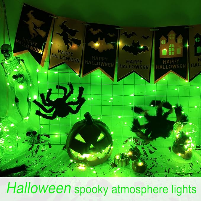 SmilingTown Battery Operated Fairy String Lights 24 Pack 20 LED 7.2ft Starry Firefly Copper Wire for Wedding Party Table Centerpiece Halloween Christmas Decorations (Green)