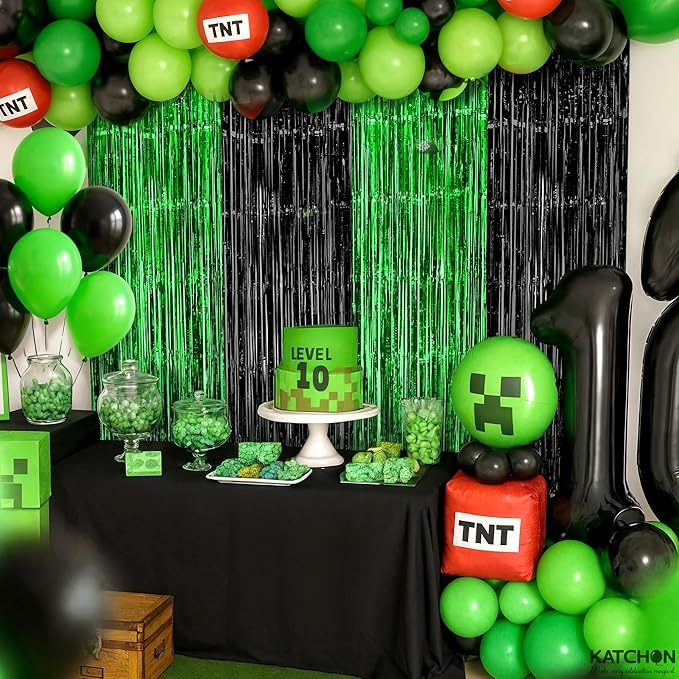 KatchOn, Green and Black Fringe Backdrop Curtains - Pack of 4 | Black and Green Party Decorations | Golf Party Decorations, Birthday, Bachelorette, Wedding, Masters Party Decorations
