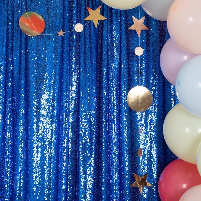 ShinyBeauty Sequin Backdrop 5FTx7FT Royal Blue Sequin Curtain Photo Backdrops 7FT Blue Glitter Backdrop for Photography Wedding Drapes Birthday, Baby Shower Background