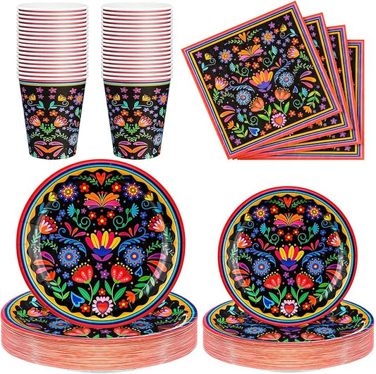 Domensi 200 Pieces Mexican Party Decoration Supplies Serves 50/100 Guests, Mexican Paper Plates Napkins Cups Set Fiesta Disposable Tableware for Cinco De Mayo Taco Tuesday Birthday Party Decorations
