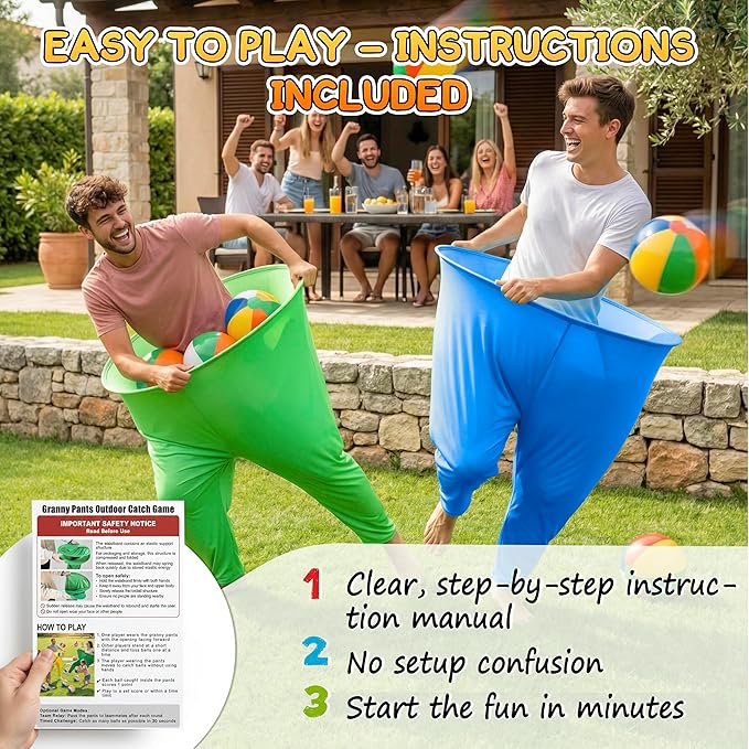 Granny Pants Yard Game, Granny Pants Outdoor Party Game, with Bouncy Balls, Storage Bag & Air Pumps – Funny Easter Lawn Games for Adults, Groups, Backyard Party & Family Gatherings
