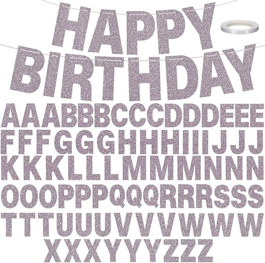 TaoBary 78 Pcs Make Your Own Banner Kits Large Size 6 Inch DIY Glitter Letter Pack Reuse Letters Banner Kit with White Ribbon for Birthday Wedding Shower Party Favor Wall Decor (Glitter Pink)