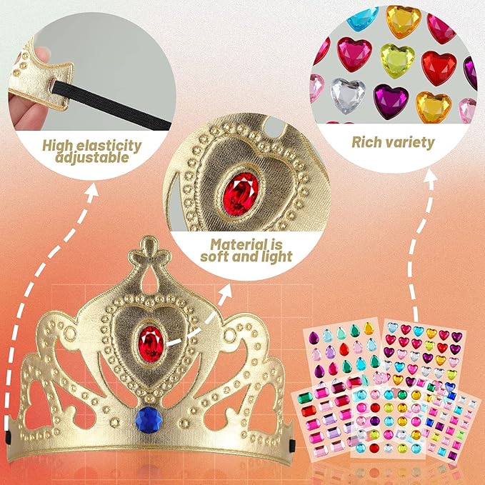 Epakh Princess Party Crowns Set, 27 Pcs DIY Crown with Diamond Stickers, Birthday Party Favor for Children and Princess Fans(Classic Color,Classic Style)