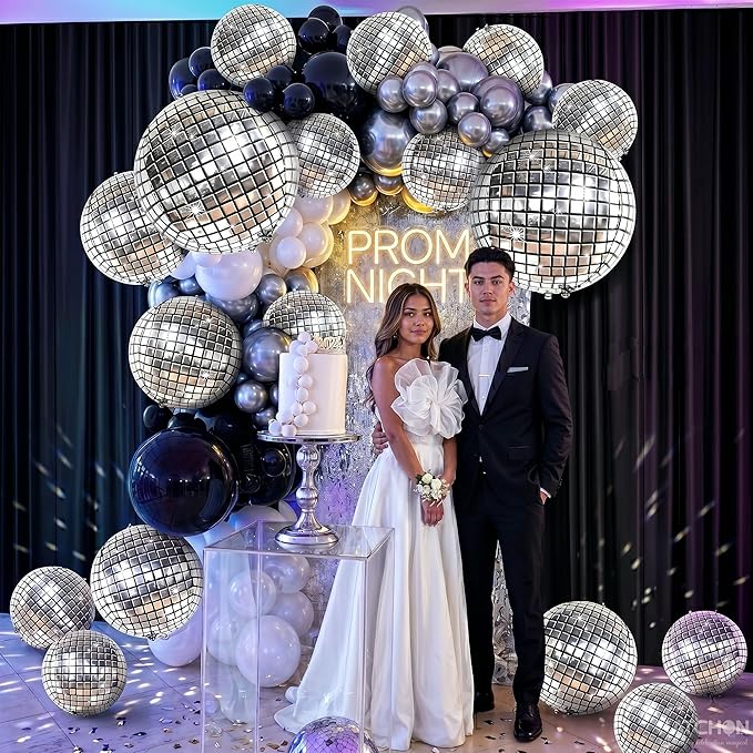 KatchOn, Silver Disco Ball Balloons - 32 Inch, Pack of 20 | Shiny Disco Ball for Disco Party Decorations | 4D Disco Balloons for Disco Bachelorette Party Decorations | Graduation Decorations 2026