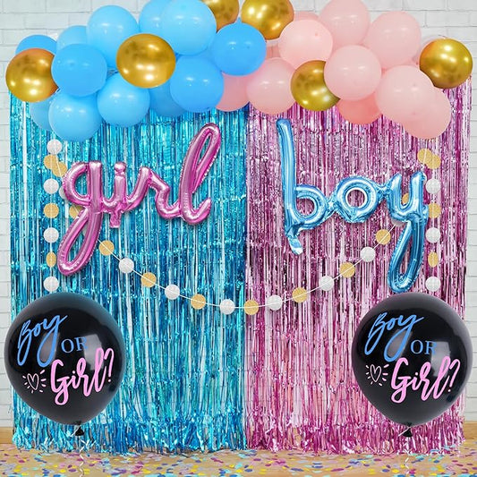 KatchOn, Gender Reveal Decorations Set - Pack of 55 | Gender Reveal Party Supplies Kit, Gender Reveals Balloon Arch Kit | Boy or Girl Balloon for Party Decorations | Pink and Blue Streamers