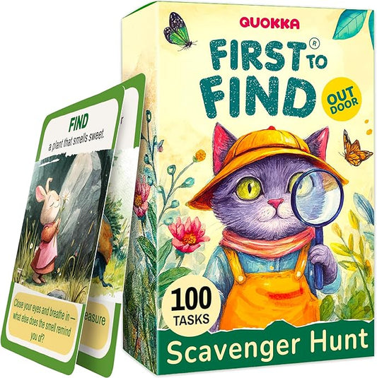 QUOKKA Scavenger Hunt Game for Kids Ages 4–8 – Outdoor Adventure Card Set with 100 Creative Tasks for Camping, Backyard Play & Summer Activities