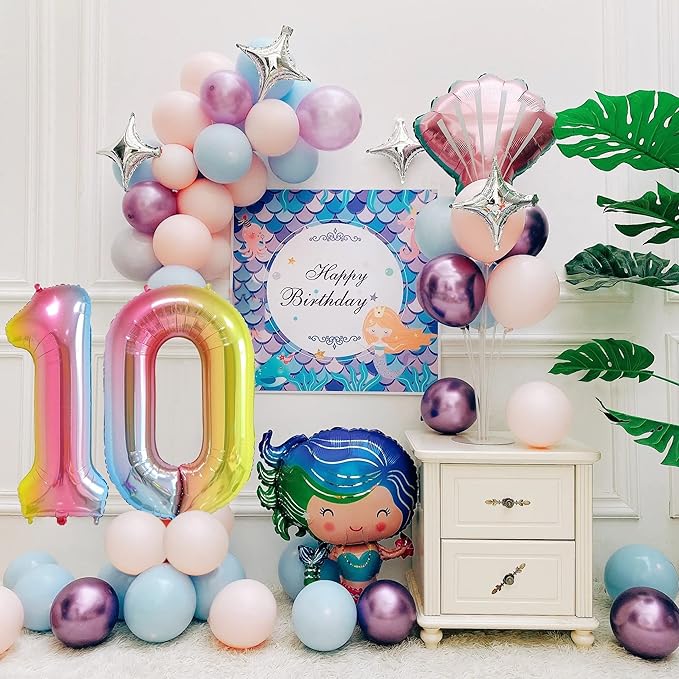 40 Inch Number Balloons 0-9 Rainbow Gradient Large Number 10 Balloons, Digital Balloons for Birthday Party Celebration Decorations, Helium Foil Number Balloons for Wedding Anniversary