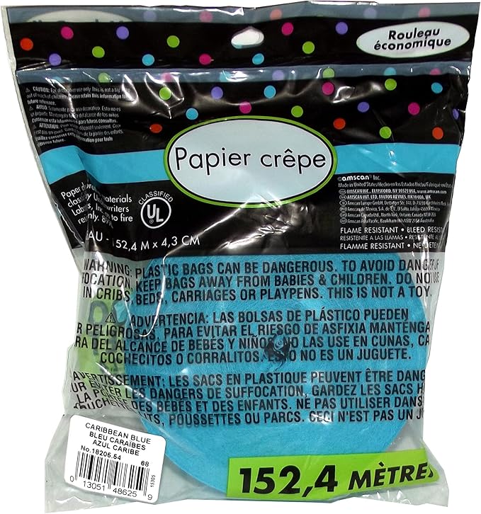 Vibrant Jumbo Carribean Blue Crepe Roll - 500 Feet (1 Piece) - Premium Quality, Perfect for Events & Parties