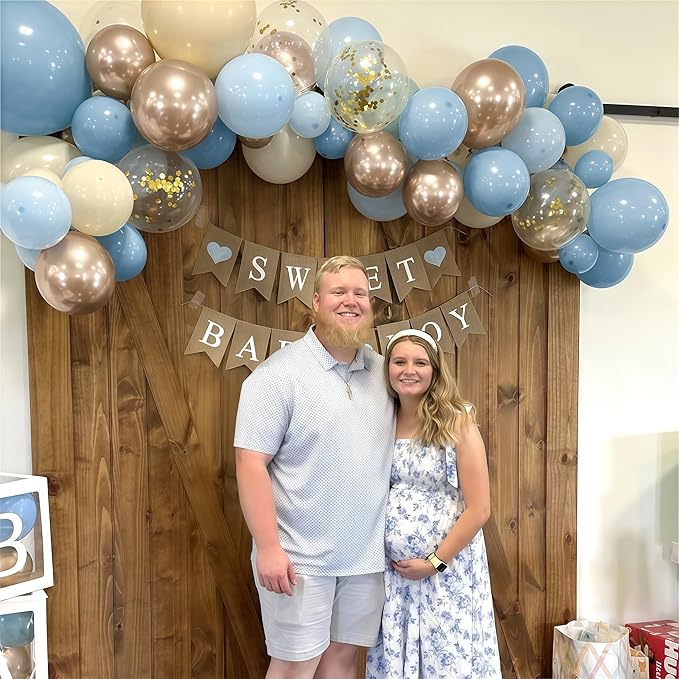 Dusty Blue Balloon Set, 60Pcs 12 Inch Slate Muted Baby Blue Fog Pastel Light Blue White Sand Balloon with Metallic Confetti Champagne Gold Balloons for Boy Birthday Party Baby Bridal Shower Decortaion
