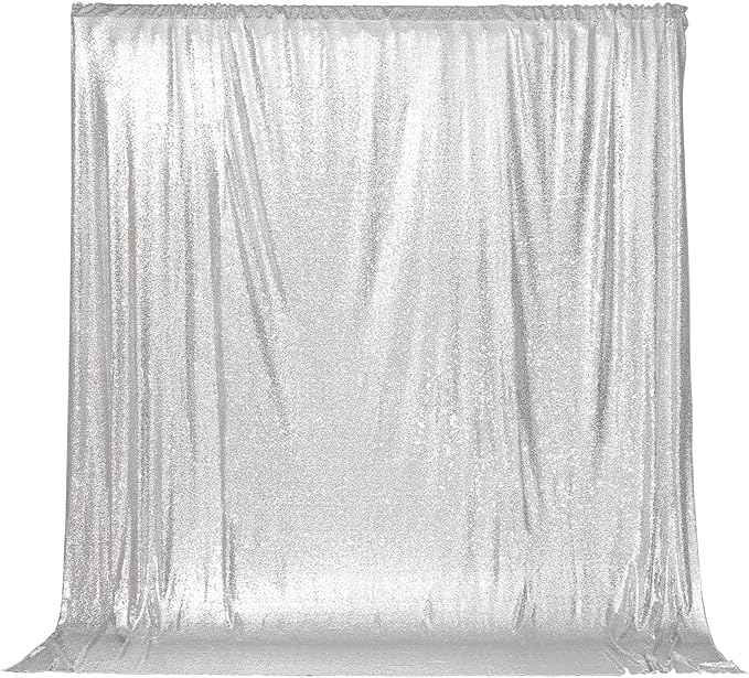 PartyDelight Silver Sequin Backdrop 6x6ft - High Density 3mm Shimmer Sequin Background with 4-Inch Rod Pocket, Sparkly Photography Curtain for Birthday, Disco, TikTok & Live Decor