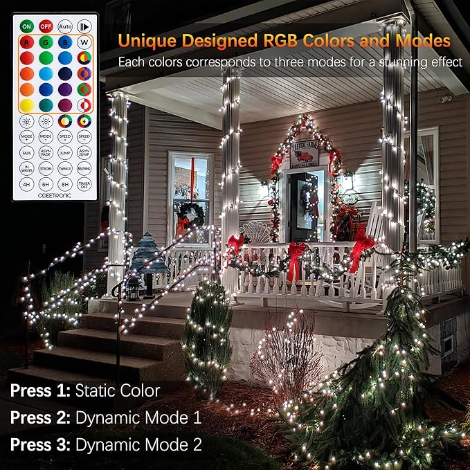 ODEETRONIC Christmas Lights - 98Ft 300 LED Color Changing Christmas Lights, 100+ Mode RGB Berry String Light with Timer, Remote Warm White Fairy Light for Indoor Outdoor Xmas Party Decor, Green Wire