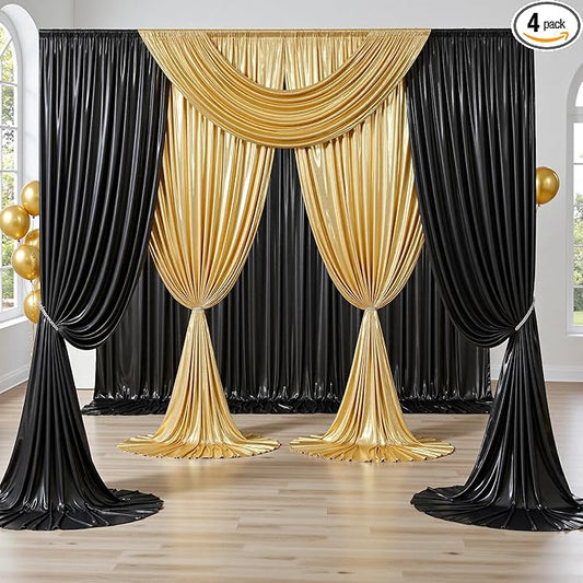 20x10FT Faux Leather Black Sequin Backdrop Curtain - 4 Panels 5ft(W) x 10ft(H) Wrinkle Free Shimmer Back Drop Cloth, Glitter Backdrop Drapes for Photography, Birthday, Wedding, Graduation Background