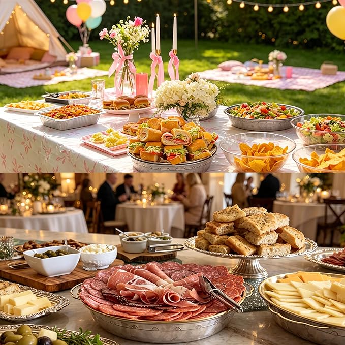 Chilled Serving Tray 4-Pack, 11.8" Compartment Charcuterie Board with Clips & Forks for Parties, Keeps Food Cold for Vegetable Fruit, Cheese, Seafood Shrimp Cocktail Serving Dish