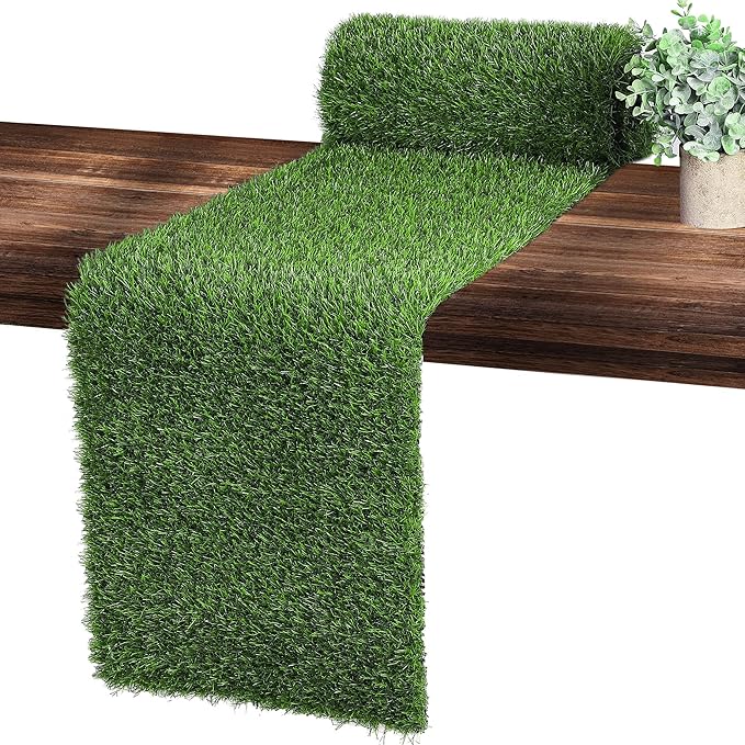 Ruisita Artificial Grass Table Runners 14 x 48 Inch Synthetic Grass Table Runners Grass Rug Table Decorations for Spring Summer, Wedding, Baby Shower, Party Decor