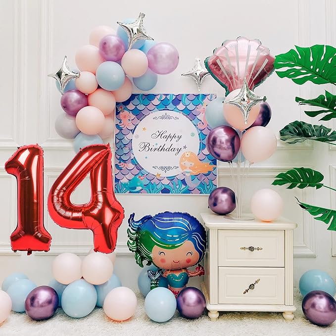40 inch Number Balloon 0-9 Red Large Number 14 Balloons,Digital Balloons for Birthday Party Celebration Decorations Supplies, Helium Foil Number Balloons for Wedding Anniversary
