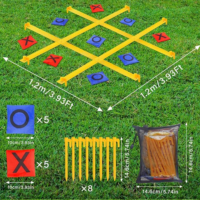 Giant Tic Tac Toe Outdoor Games for Kids Adults Family, Portable Tic Tac Toe Bean Bag Toss with 10pcs Bean Bag, Large Outdoor Lawn Backyard Games Carnival Field Day Game