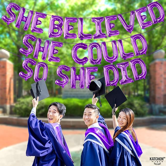 Purple She Believed She Could So She Did Balloons - 16 Inch, Congrats Balloon for Congratulations Decorations, Graduation Balloon for Graduation Decorations 2026, Congrats Grad Decorations - KatchOn