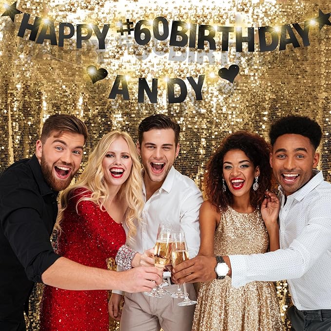 175Pcs DIY Glitter Customizable Banner Kit Happy Birthday Custom Letters Banner 30th Birthday Decorations Anniversary Personalized Banners Decor Death to My 20s Party Supplies(Shiny Black)