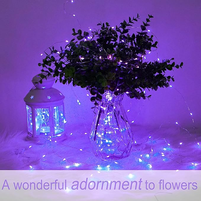 SmilingTown Battery Operated Fairy String Lights 24 Pack 20 LED 7.2ft Starry Firefly Copper Wire for Wedding Party Table Centerpiece Halloween Christmas Decorations(Purple)