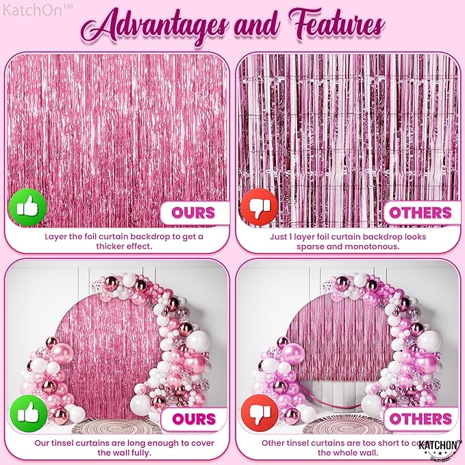 KatchOn,Large Pink Backdrop for Pink Party Decorations - Pack of 4 | Pink Fringe Backdrop Bachelorette Gender Reveal Wedding Baby Shower | Graduation Decorations 2025