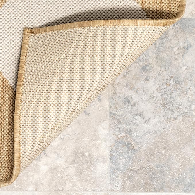 Nuloom Outdoor Performance Collection Sabina Tan/Ivory, 9'6" x 12', Soft, High Traffic, Stain Resistant, Easy Clean, Durable Area Rug for Indoor/Outdoor Patio, Deck, Porch, Garden, Courtyard