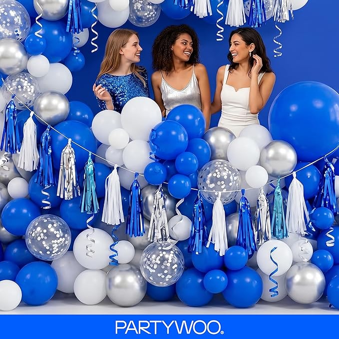 PartyWoo Royal Blue Balloons 140pcs Different Sizes Pack of 18 12 10 5 Inch Dark Blue Balloon Arch Kit for Baby Shower Gender Reveal Graduation Under The Sea Birthday Party Decorations Blue-Y5