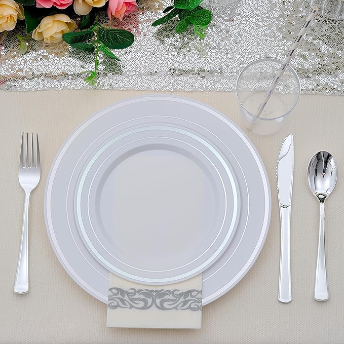 400 PCS Silver Plastic Silverware Set,Disposable Cutlery Set Heavy Duty Flatware for Party,Weddings-200 Silver Forks,100 Knives,100 Spoons