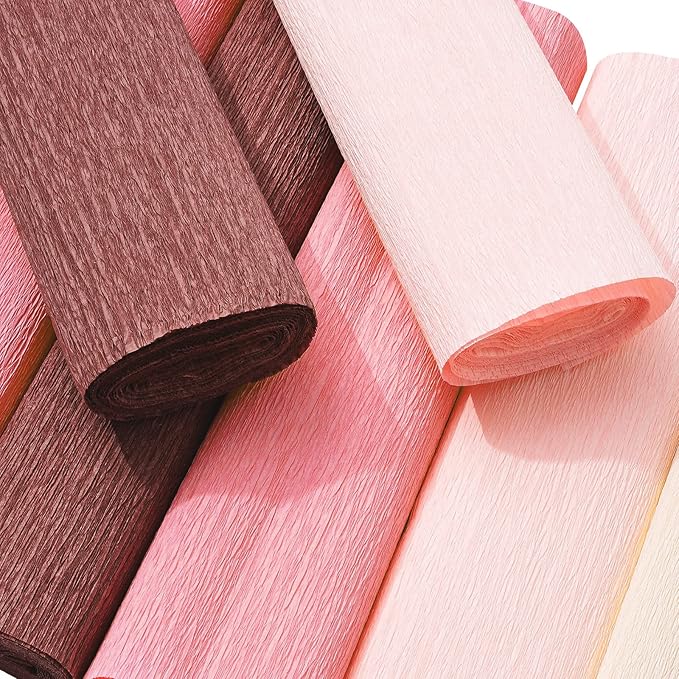 Whaline 8 Rolls Crepe Paper Streamers 25 x 250cm 4 Colors Party Streamers Rose Gold Pink Brown Crepe Paper Roll Decorative Craft Streamer for DIY Gift Wrapping Paper Crafts Room Decor