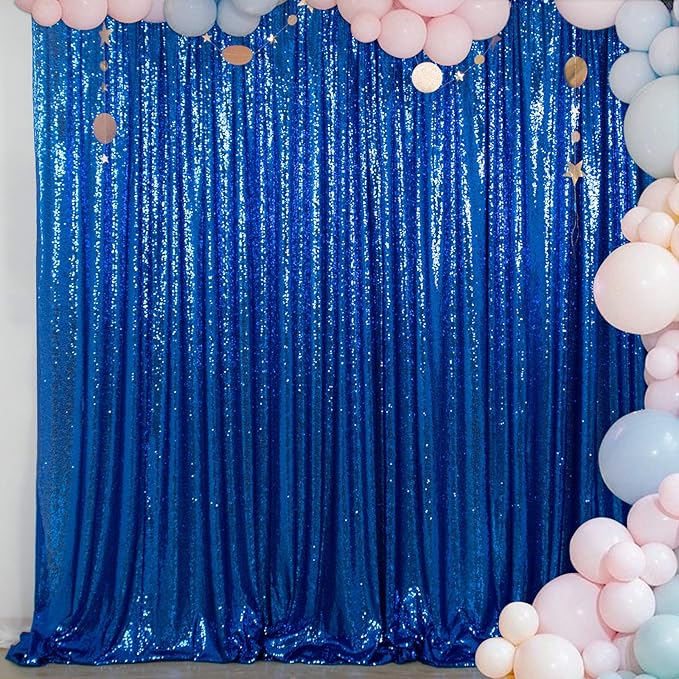 ShinyBeauty Sequin Backdrop 5FTx7FT Royal Blue Sequin Curtain Photo Backdrops 7FT Blue Glitter Backdrop for Photography Wedding Drapes Birthday, Baby Shower Background