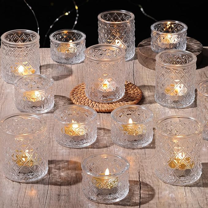 36 Pack Clear Glass Votive Candle Holders, Vintage Candle Holder for Wedding Table Centerpieces, Tealight Candle Holder for Table Bridal Shower Birthday Party Table Decoration