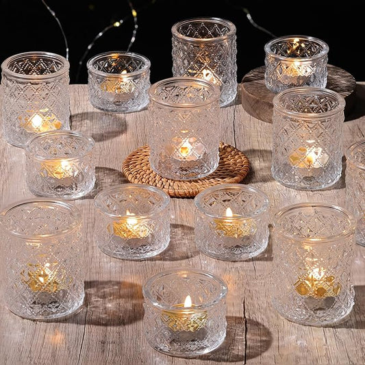 36 Pack Clear Glass Votive Candle Holders, Vintage Candle Holder for Wedding Table Centerpieces, Tealight Candle Holder for Table Bridal Shower Birthday Party Table Decoration