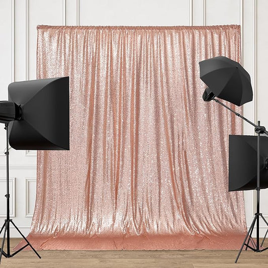 PartyDelight Rose Gold Sequin Backdrop 6x6ft - High Density 3mm Shimmer Sequin Background with 4-Inch Rod Pocket Sparkly Photography Curtain for Birthday, Wedding, Bridal Shower & Live Decor