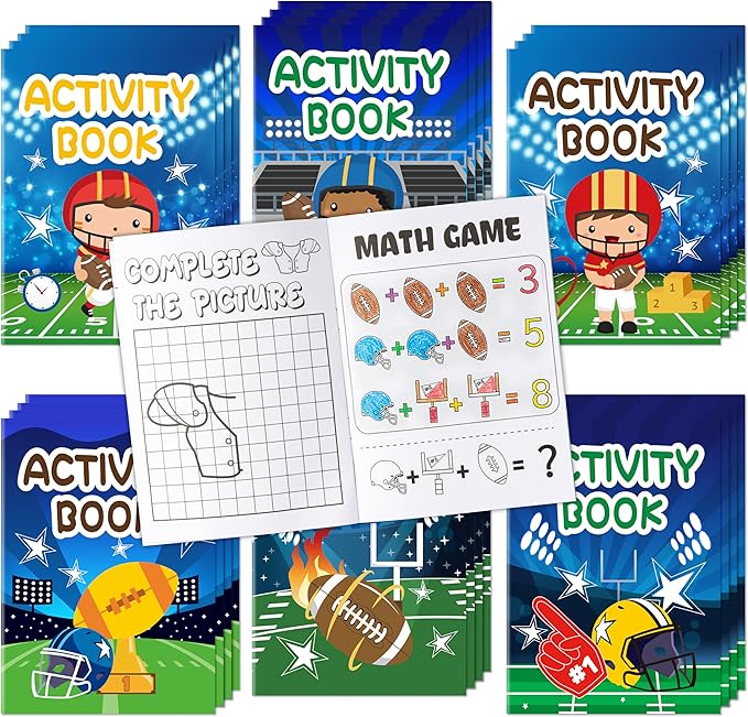Football Activity Books for Kids - 48Pcs Football Theme Mini Games Coloring Book Set Bulk Mazes Word Search Word Scramble Games DIY Booklet for Birthday Party Goodie Bags Stuffers Classroom Favors
