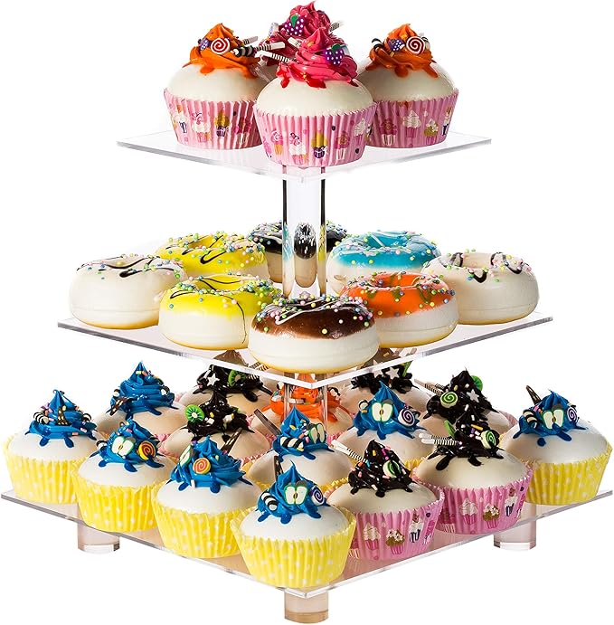 Cupcake Stand, 3 Tier Cupcake Stand for 24 Cupcakes, Clear Acrylic Cupcake Tower, Tiered Cupcake Holder, Dessert Stands for Party, Wedding, Birthday, Baby Shower