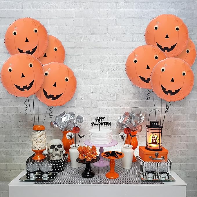 Cheerland Halloween Balloon Spooky Party Decorations Pumpkin Balloons Foil Cute Face Summerween Decor for Haunted House Baby Shower Classroom Gothic Horror Theme Birthday Party Supplies 8pcs