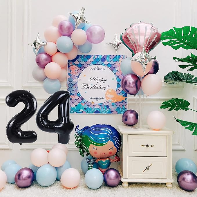 40 inch Number Balloon 0-9 Black Large Number 24 Balloons,Digital Balloons for Birthday Party Celebration Decorations Supplies, Helium Foil Number Balloons for Wedding Anniversary