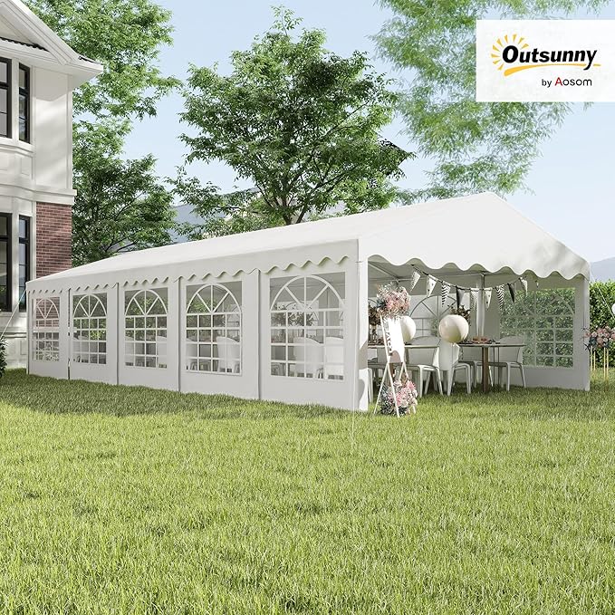 Outsunny 16.5' x 33' Party Tent, Heavy Duty Large Outdoor Canopy Tent Shelter with Removable Sidewalls, 10 Windows and 2 Doors, for Parties, Wedding, Events, BBQ Grill, White