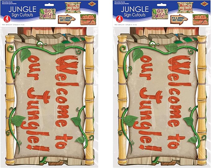 Jungle Sign Cutouts 8 Piece Wall Decorations Safari Party Supplies, Multi Color