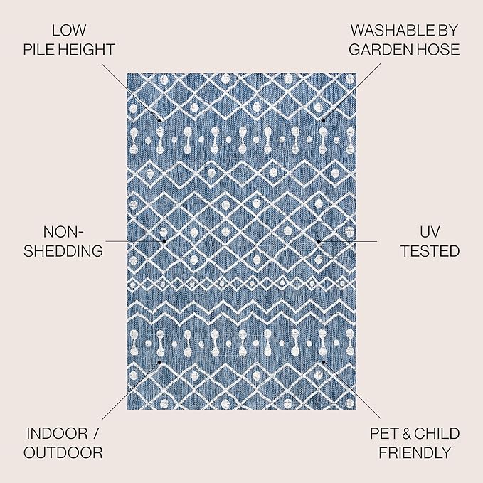 JONATHAN Y Tribal Bohemian Indoor Outdoor Area Rug 3X5 Blue/Ivory, Nokat for Backyard, Patio, Porch, Easy-Cleaning, High Traffic, Pet-Friendly, Non-Shedding (SMB131C-3)