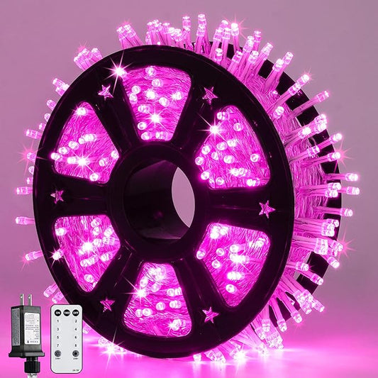 JMEXSUSS Pink Christmas String Lights 600 LED 168ft Remote Timer Clear Wire Pink Fairy Lights for Romantic Dinner Bedroom Tree Outdoor Patio Wedding Party Christmas Room Decor