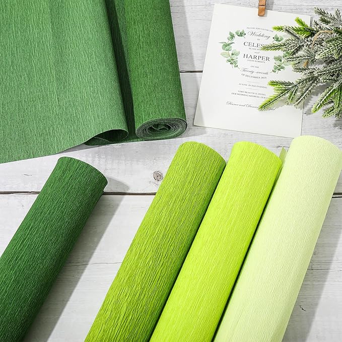Whaline 8 Rolls Crepe Paper Streamers 25 x 250cm 4 Colors Party Streamers Green Theme Crepe Paper Roll Decorative Craft Streamer for Gift Wrapping Paper Crafts Room Wall Decoration