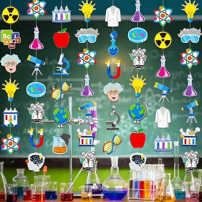 8pcs Science Party Hanging Garlands Science Birthday Party Decorations Chemistry Laboratory Theme Room Wall Decor for Chemistry Theme Birthday Baby Shower Supplies