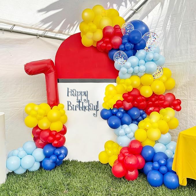 BAUANOOY Carnival Balloons, 60pcs 12 Inch Red Light Blue Royal Blue Yellow Latex Balloons for Carnival Theme Birthday Party Decorations