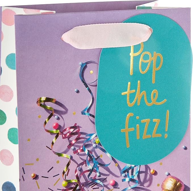 Hallmark Gift Bags, Pack of 3 in Medium, Large and Bottle sizes, 3 Bright Multicoloured Designs, Birthday, Celebration, Congratulations, Anniversary, Green, Pink, White, Yellow