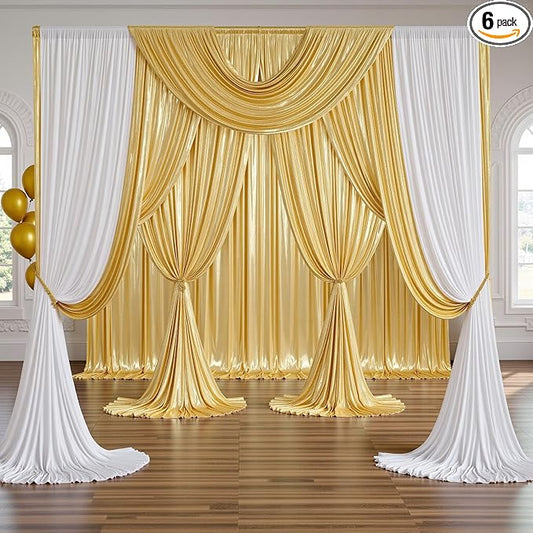 30x10FT Gold Sequin Backdrop Curtain - 6 Panels 5ft(W) x 10ft(H) Wrinkle Free Shimmer Back Drop Cloth, Glitter Backdrop Drapes for Photography, Birthday, Wedding, Graduation Background